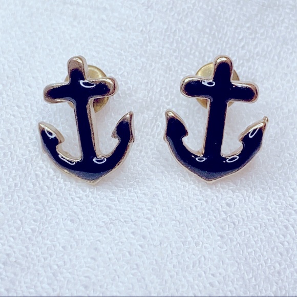 ❣️$25/3❣️ Tiny Black Enamel Anchor Stud Earrings - Picture 3 of 8